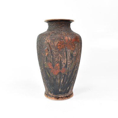 Lot 508 - A Japanese pottery baluster-form vase incised...