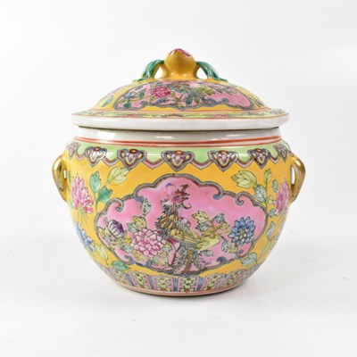 Lot 491 - A Chinese Famille Jaune lidded jar, the...