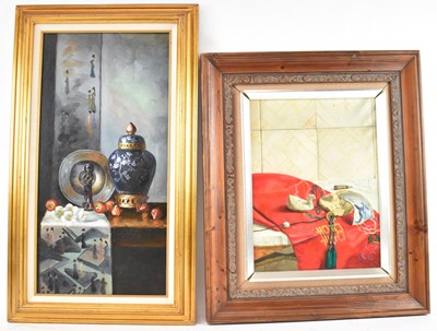 Lot 179 - UNATTRIBUTED; two modern oil on canvas still...