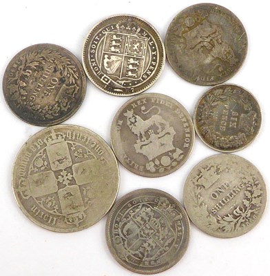 Lot 945 - Eight Victorian and earlier silver coins, to...