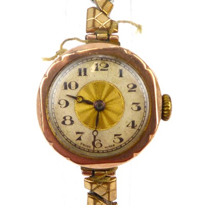 Lot 1179 - A ladies' vintage 9ct gold watch head, the...