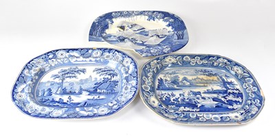 Lot 285 - Three blue and white meat plates and two...