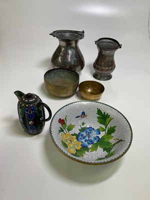 Lot 105 - A cloisonne melon shaped coffee pot and a bowl,...