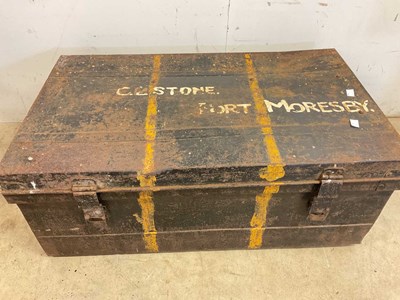 Lot 106 - A metal American Military trunk, painted to...