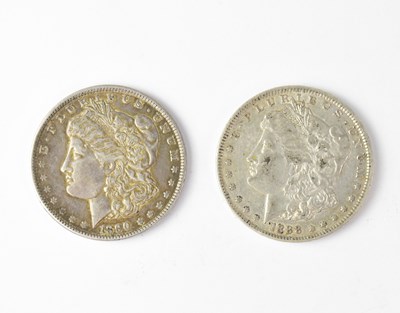 Lot 951 - Two silver US Morgan dollars, 1888 and 1890,...