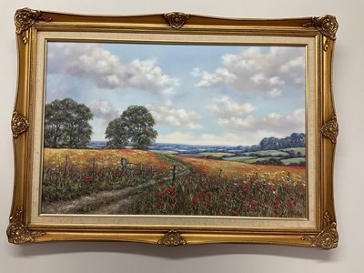 Lot 289 - POYNTON; oil on canvas, landscape with poppy...