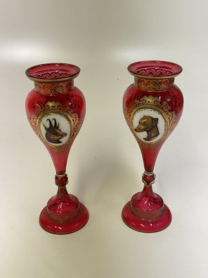 Lot 206 - A pair of Victorian cranberry tinted Bohemian...