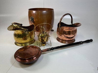 Lot 103 - Brass and copper items comprising coal buckets,...