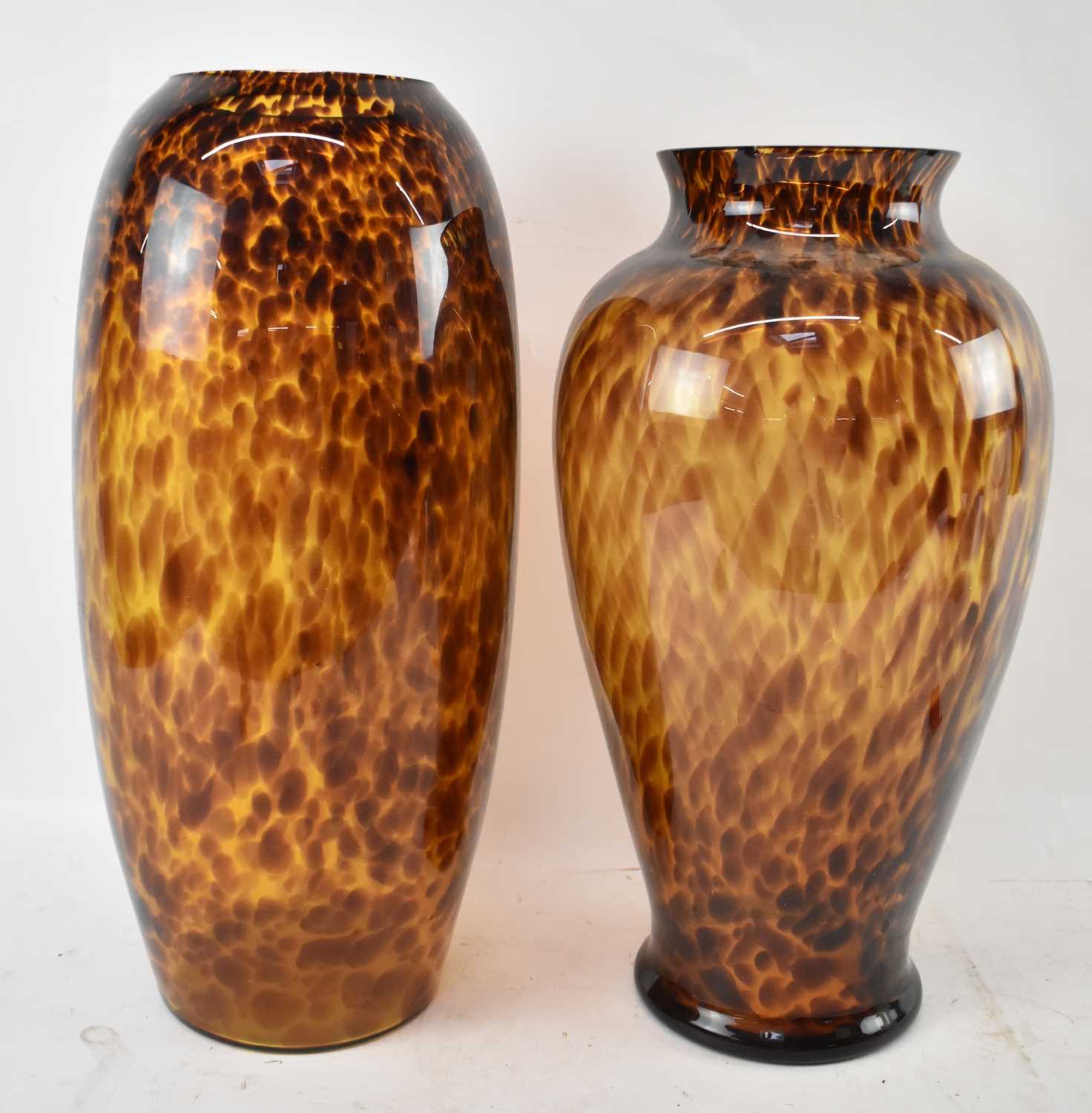 Lot 496 - Two large modern amber glass vases, height...