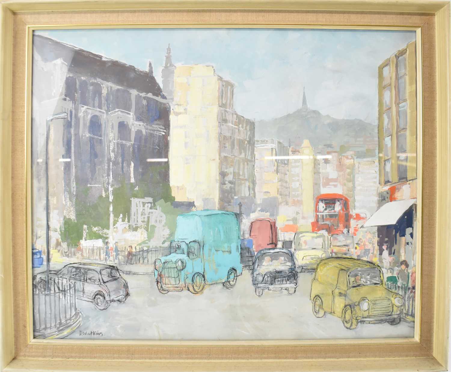 Lot 191 - DOROTHY WATKINS; pastel drawing, London street...