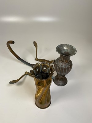 Lot 52 - A set of brass mixer taps, Trench Art vase and...