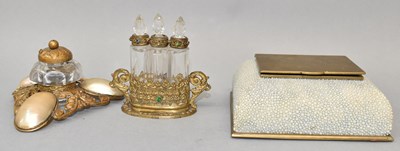 Lot 384 - A shagreen and brass mounted stamp box, width...