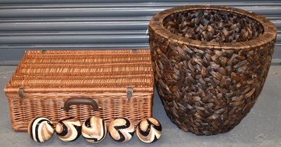 Lot 272 - A wicker picnic basket with leather effect...