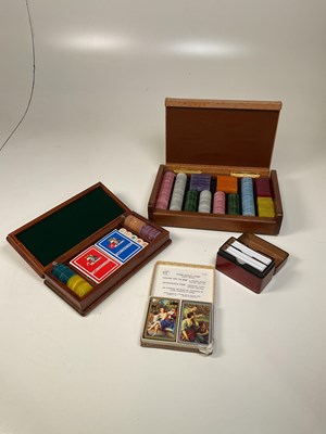 Lot 13 - An ostrich skin cased set of gaming chips, a...