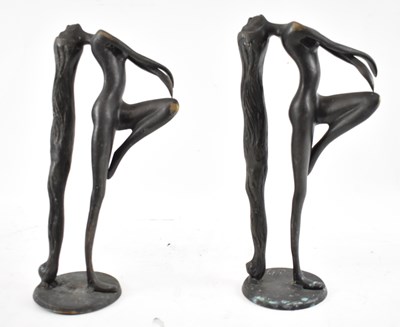 Lot 587 - A pair of 20th century bronze figures of nude...