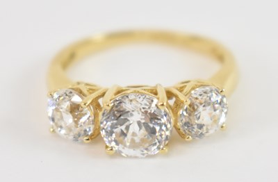 Lot 758 - QVC; a 14ct yellow gold three stone cubic...