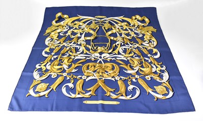 Lot 364 - HERMES, PARIS; a blue ground silk scarf,...