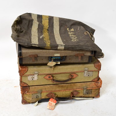 Lot 163 - Two vintage leather bound canvas suitcases...