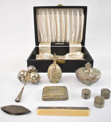 Lot 632 - An Indian white metal christening set...