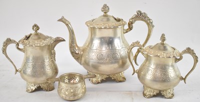 Lot 615 - An Indian silver plated four piece tea service...