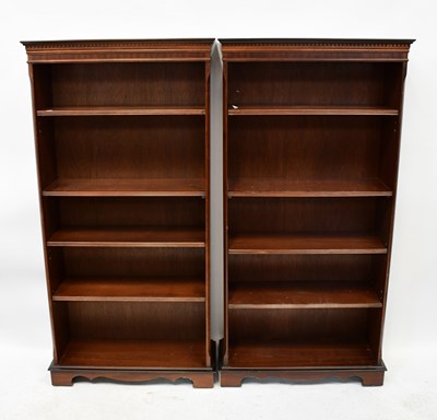 Lot 39 - A pair of reproduction mahogany crossbanded...