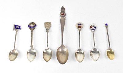 Lot 260 - Six silver commemorative spoons for shipping...