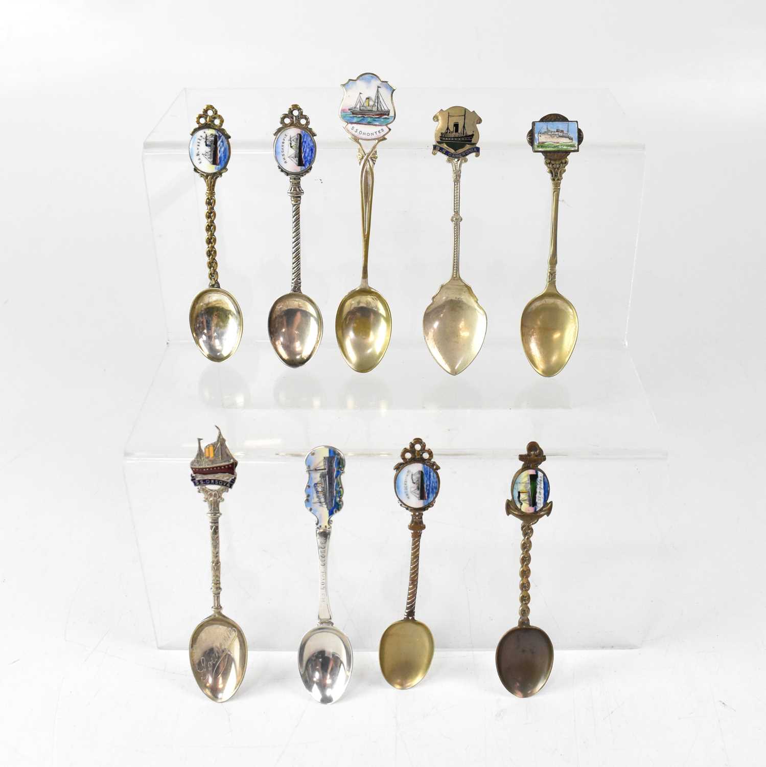 Lot 246 - Nine commemorative spoons for various shipping...