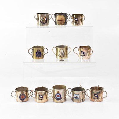 Lot 296 - Eleven silver plated souvenir loving cups for...