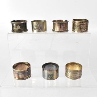 Lot 278 - Eight souvenir napkin rings for various...