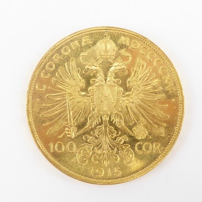 Lot 834 - A 1915 Austrian 100 Corona 0.900 fine gold...