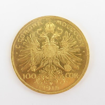 Lot 833 - A 1915 Austrian 100 Corona 0.900 fine gold...