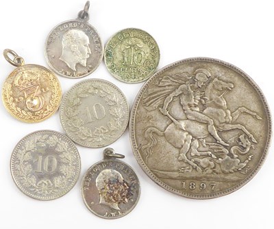 Lot 960 - A Victorian 1897 silver crown, old head, and...