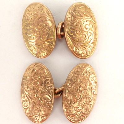 Lot 1095 - A pair of gentlemen's oval 9ct rose gold...