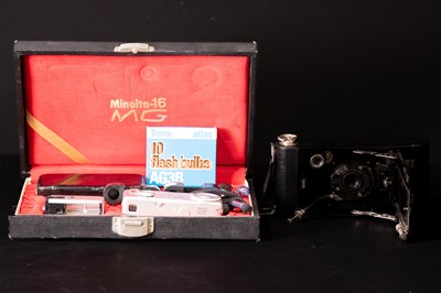 Lot 56 - MINOLTA; a boxed 16MG camera and accessories,...