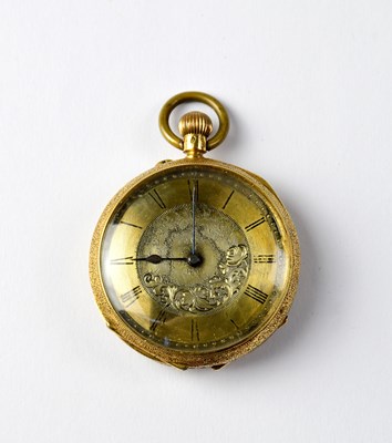 Lot 1099 - A 14K gold small open face pocket watch