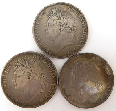 Lot 932 - Three George IIII (sic) silver crowns, all...