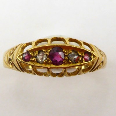 Lot 998 - A 19th century 18ct gold diamond and ruby ring,...