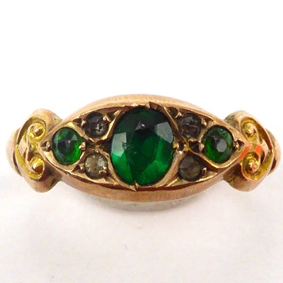 Lot 1015 - A Victorian 9ct gold green stone and tiny rose...