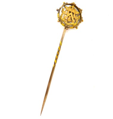 Lot 1053 - A 9ct gold pin with circular top and pierced...