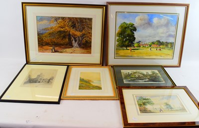 Lot 193 - A group of four watercolours and two prints,...