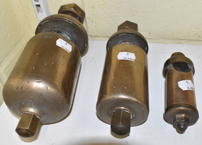 Lot 69 - RAILWAYANA; three railway bronzed whistles,...