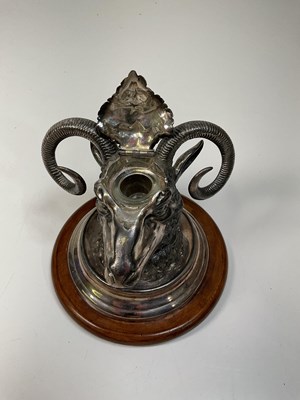 Lot 1000 - A Victorian silver plated ram's head inkwell,...