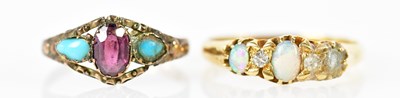 Lot 163 - An 18ct yellow gold opal and diamond ring,...