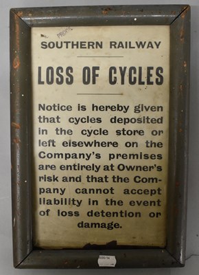 Lot 90 - RAILWAYANA; Southern Railway printed 'Loss of...