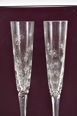 Lot 1575 - ASPREY; a cased pair of glass flutes with...