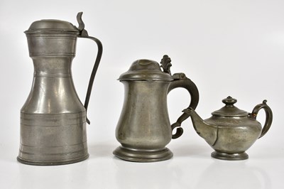 Lot 1129 - A Georgian pewter tankard, height 19.5cm,...