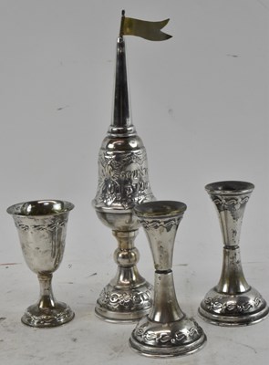 Lot 641 - An 800 grade silver spice tower, together with...