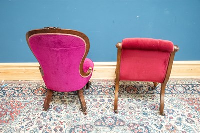 Lot 2504 - Two Victorian walnut framed button upholstered...