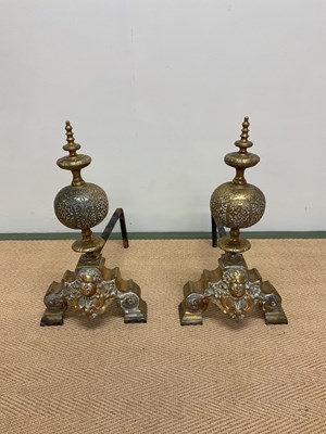 Lot 96 - A pair of 18th/19th century brass andirons...