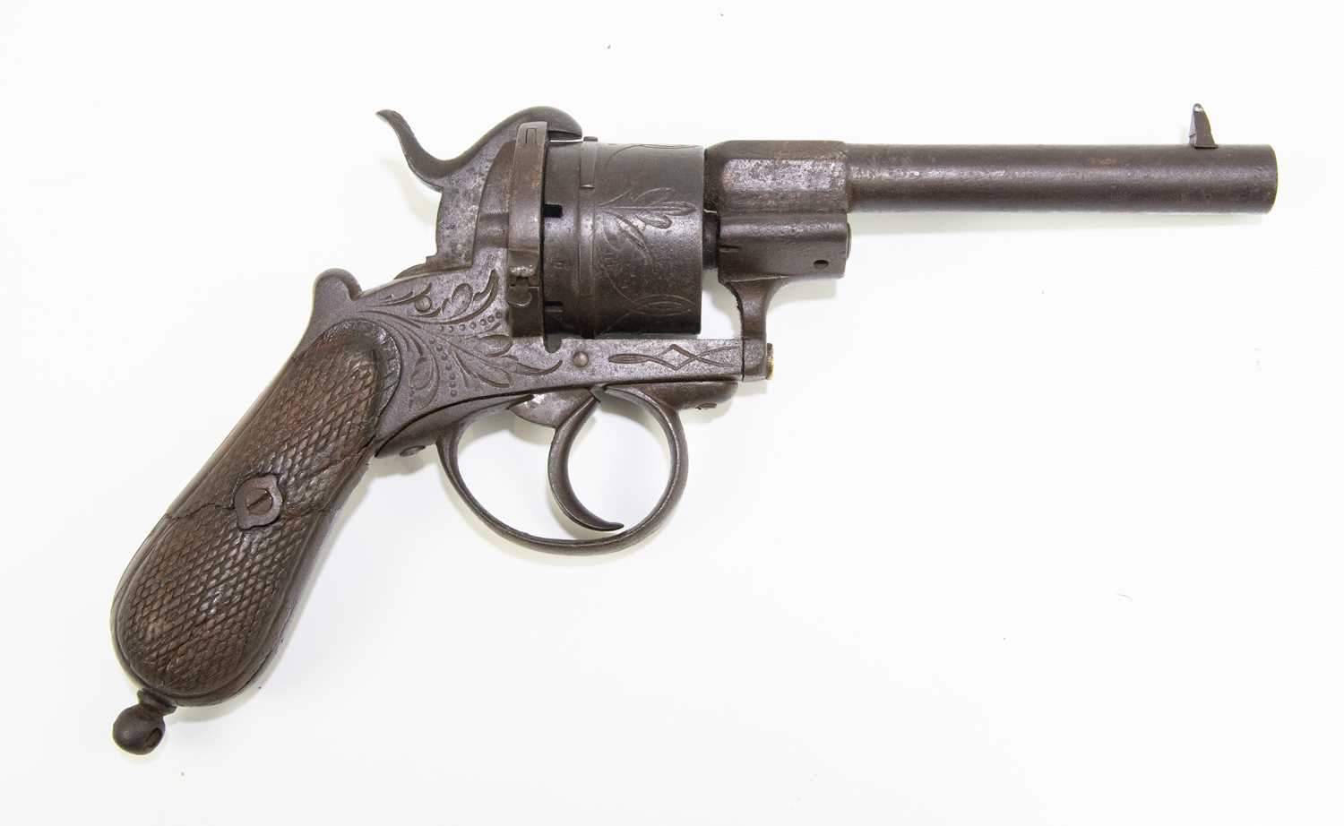 Click A Revolver Lot 626 - A Belgian six-shot pin fire revolver, with